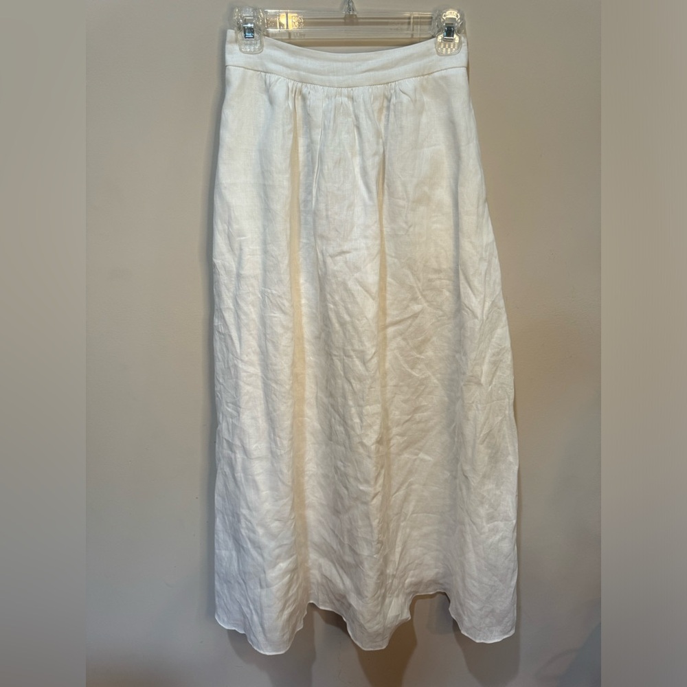 DISSH White A-Line Linen Blend Maxi Skirt